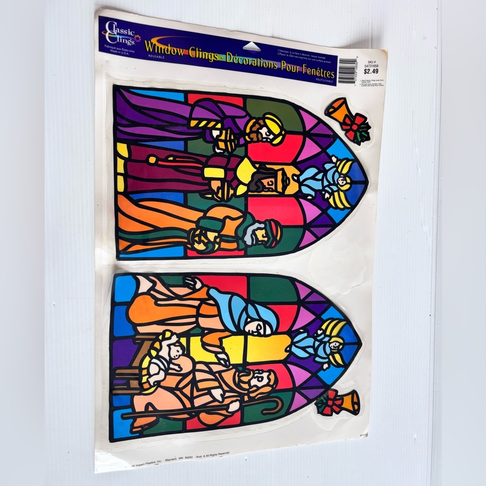 Vintage Nativity Window Clings Stained Glass Christmas Decor